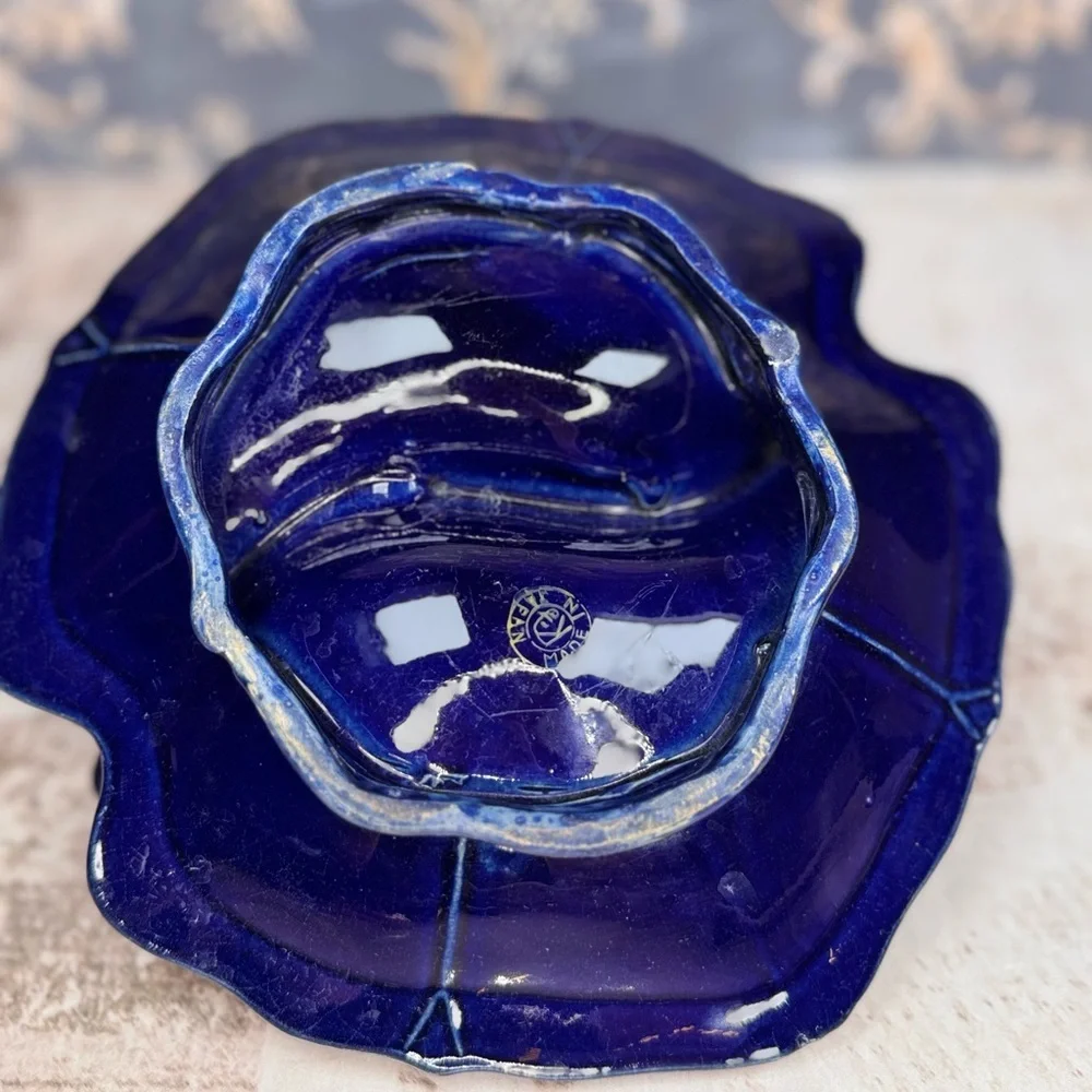 Vintage Tashiro Shoten Japan Cobalt Moriage Divided Candy Nut Dish